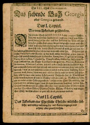 Der III. Theil Oeconomiae. Das siebende Buch Georgia oder Georgica genand.
