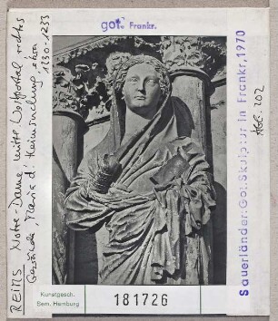 Reims: Kathedrale, mittleres Westportal, rechtes Gewände, Heimsuchung, Maria