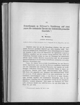 XI.: Bemerkung zu Edlund's Erwiderung auf zwei gegen die unitarische Theorie der Elektricität gemachte Einwürfe (1876)