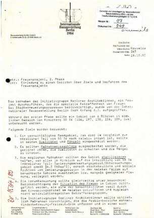 Einladung: Frauenprojekt, 2. Phase,               Gespräch am 19.1.1981 (mit Anlagen)