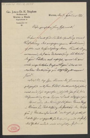 Brief an B. Schott's Söhne : 07.02.1921