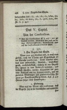 Das V. Capitel. Von der Construction.