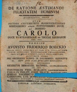 De ratione aestimandi felicitatem hominum dissertationes tres, Diss. prior