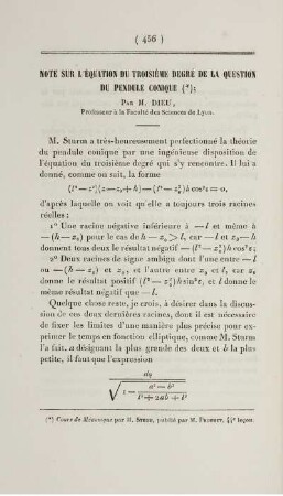 Note sur l'équation du troisième degré de la question du pendule conique.