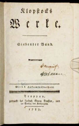 7: Klopstocks Werke. Siebenter Band