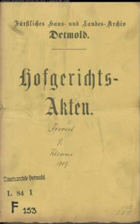 Frevert, Kord, Müller zu Wellentrup gegen Töns KLemme zu Brokhausen (Brosen), Amt Varenholz - Schuldforderung
