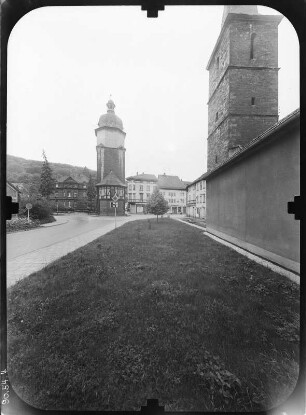 Arnstadt, Ried. Jakobsturm (1484). Ansicht von Osten mit Riedturm (15. Jh.)