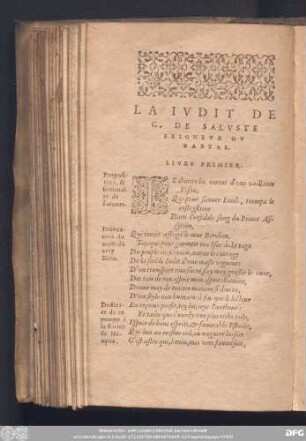 La Judit De G. De Salutste Seigneur Du Bartas. Livre Premier.