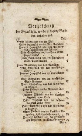 Verzeichniß der Gegenstände, welche in diesem Werkchen enthalten sind.