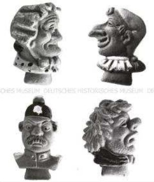WHW-Abzeichen, Kasperleköpfe, 5. Reichsstraßensammlung vom Februar 1943, durchgeführt vom Reichsbund Deutscher Beamten und dem Reichsstand Handel und Handwerk