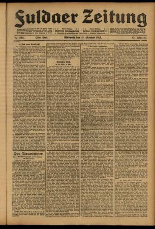 Erste Ausgabe vom Mittwoch, den 15. Oktober 1913.