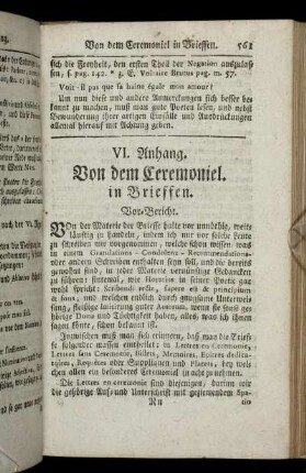 VI. Anhang. Von dem Ceremoniel.