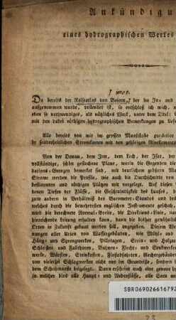 Ankündigung eines hydrographischen Werkes für Baiern : [München den 7. Februar 1805]
