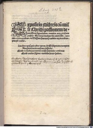 Expositio misteriorum missae Christi passionem devotissime figurantium metrice ac prosaice positae