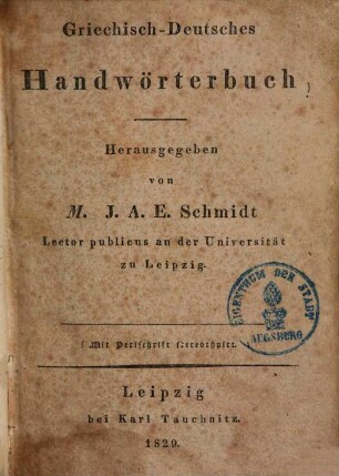 Griechisch-deutsches Handwörterbuch : mit Perlschrift stereotypiert