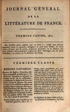 Journal général de la littérature de France : ou indicateur bibliographique et raisonné des livres nouveaux en tous genres, suivi d'un bulletin de la littérature étrangère. 14. 1811