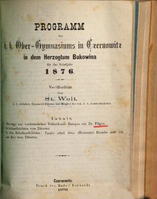 Programm des K.K. Ober-Gymnasiums in Czernowitz in dem Herzogthum Bukowina : veröffentlicht am Schlusse des Schuljahres ..., 1875/76