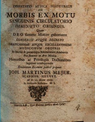 Diss. med. inaug. de morbis ex motu sanguinis circulatorio imminuto oriundis