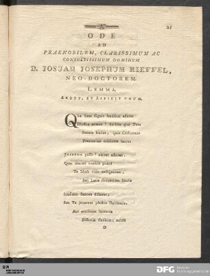 Ode ad [...] D. Josuam Josephum Rieffel, Neo-Doctorem.
