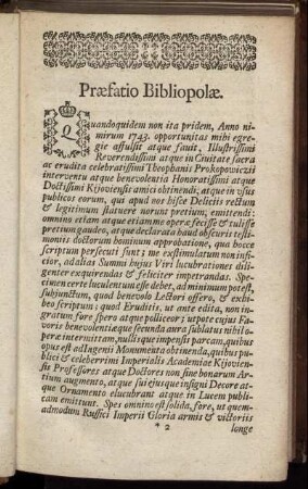 Præfatio Bibliopolæ.