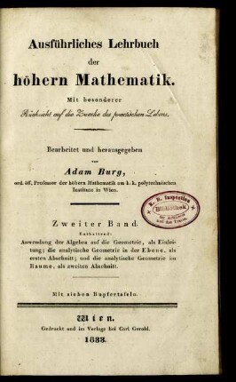 Bd. 2: Ausführliches Lehrbuch der höhern Mathematik. Zweiter Band