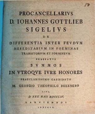 De differentia inter feudum hereditarium in foeminas transitorium et foemineum ...