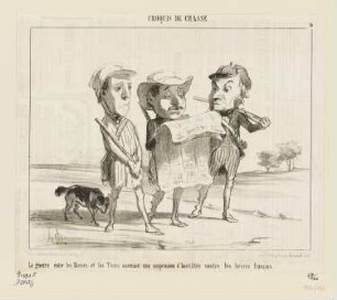 La guerre....amenant une suspension...contre les lièvres..., Blatt 16 der Folge "Croquis de Chasse", in: "Le Charivari", Paris 1853