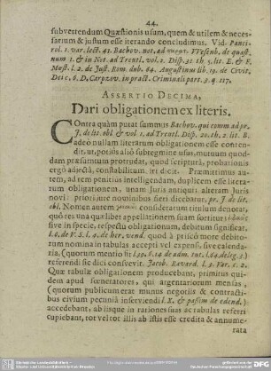 Assertio Decima, Dari obligationem ex literis