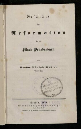 Geschichte der Reformation in der Mark Brandenburg