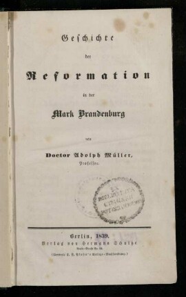Geschichte der Reformation in der Mark Brandenburg