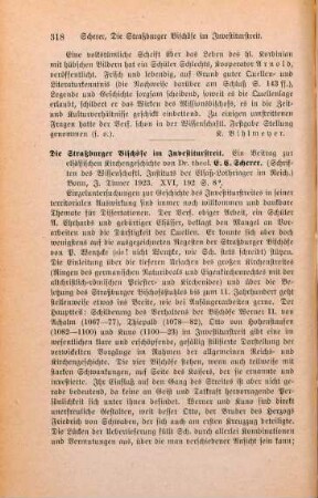 318-319 [Rezension] Scherer, Emil Clemens, Die Straßburger Bischöfe im Investiturstreit