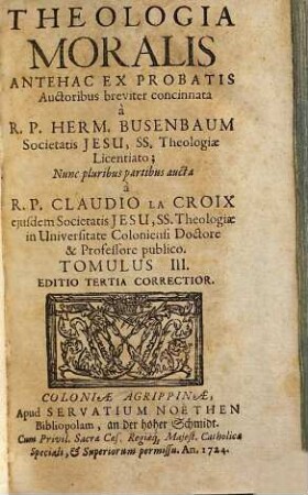 Theologia Moralis, 3. [Liber III, Pars 2]