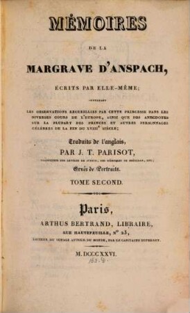 Mémoires de la Margrave d'Anspach. 2
