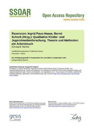Rezension: Ingrid Paus-Haase, Bernd Schorb (Hrsg.): Qualitative Kinder- und Jugendmedienforschung. Theorie und Methoden: ein Arbeitsbuch