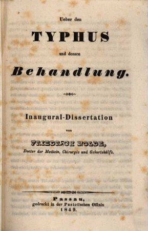 Ueber den Typhus und dessen Behandlung : Inaugural-Dissertation