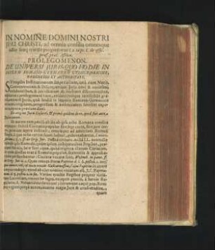 Prolegomenon. De Universi Iuris, Quo Hodie In Imperio Romano-Germanico Utimur, Origine, Progressu Et Authoritate.