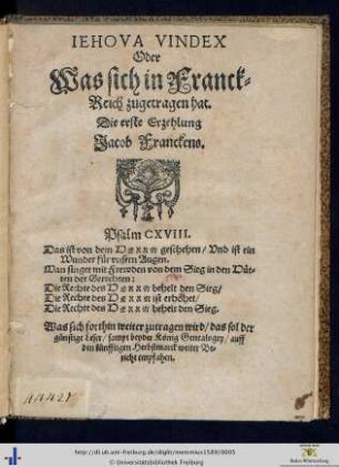 Iehova Vindex Oder Was sich in Franck-Reich zugetragen hat