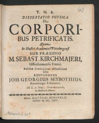 Dissertatio Physica De Corporibus Petrificatis