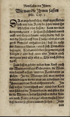 Vom fassen der Ihmen. Wie man die Ihmen fassen solle. Cap. 3.