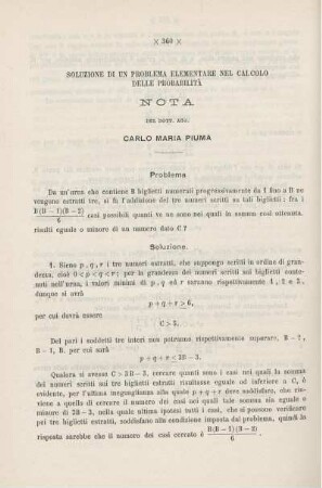 Soluzione di un problema elementare nel calcolo delle probabilità.