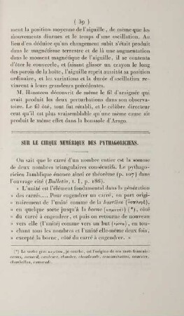 Sur le cirque numérique des Pythagoriciens.