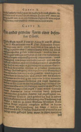 Caput X. Ein ander gemeine Form einer defension Schrifft.