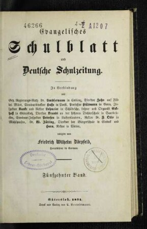 15: Evangelisches Schulblatt und deutsche Schulzeitung - 15.1871