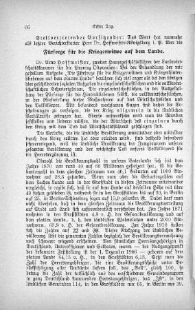 Fürsorge für die Kriegerwitwen auf dem Lande. Bericht von Dr. Arno Hoffmeister, zweiter Hauptgeschäftsführer der Landwirtschaftskammer für die Provinz Ostpreußen.