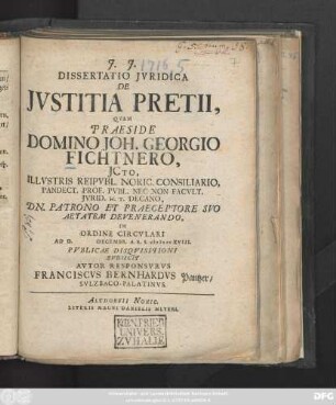 Dissertatio Jvridica De Jvstitia Pretii