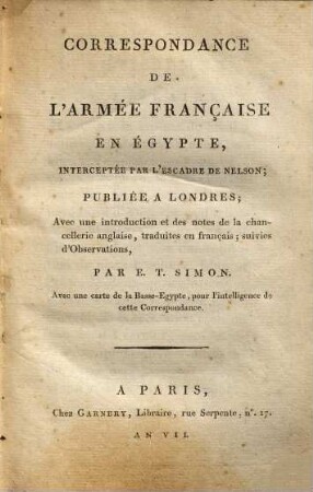 Correspondance de l'armée française en Egypte
