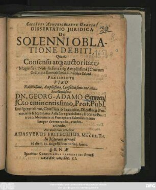 Dissertatio Iuridica De Solenni Oblatione Debiti