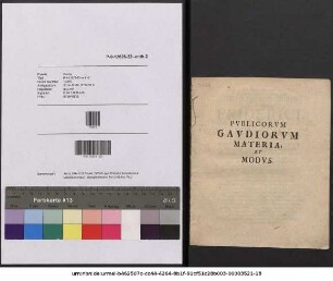 Pvblicorvm Gavdiorvm Materia, Et Modvs