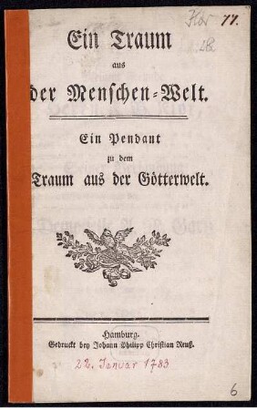 Ein Traum aus der Menschen-Welt : Ein Pendant zu dem Traum aus der Götterwelt.