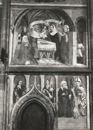 Darbringung im Tempel und Heilige : Darbringung im Tempel und Heilige. Fresko (1488; Simon von Taisten). Obermauern, Pfarrkirche